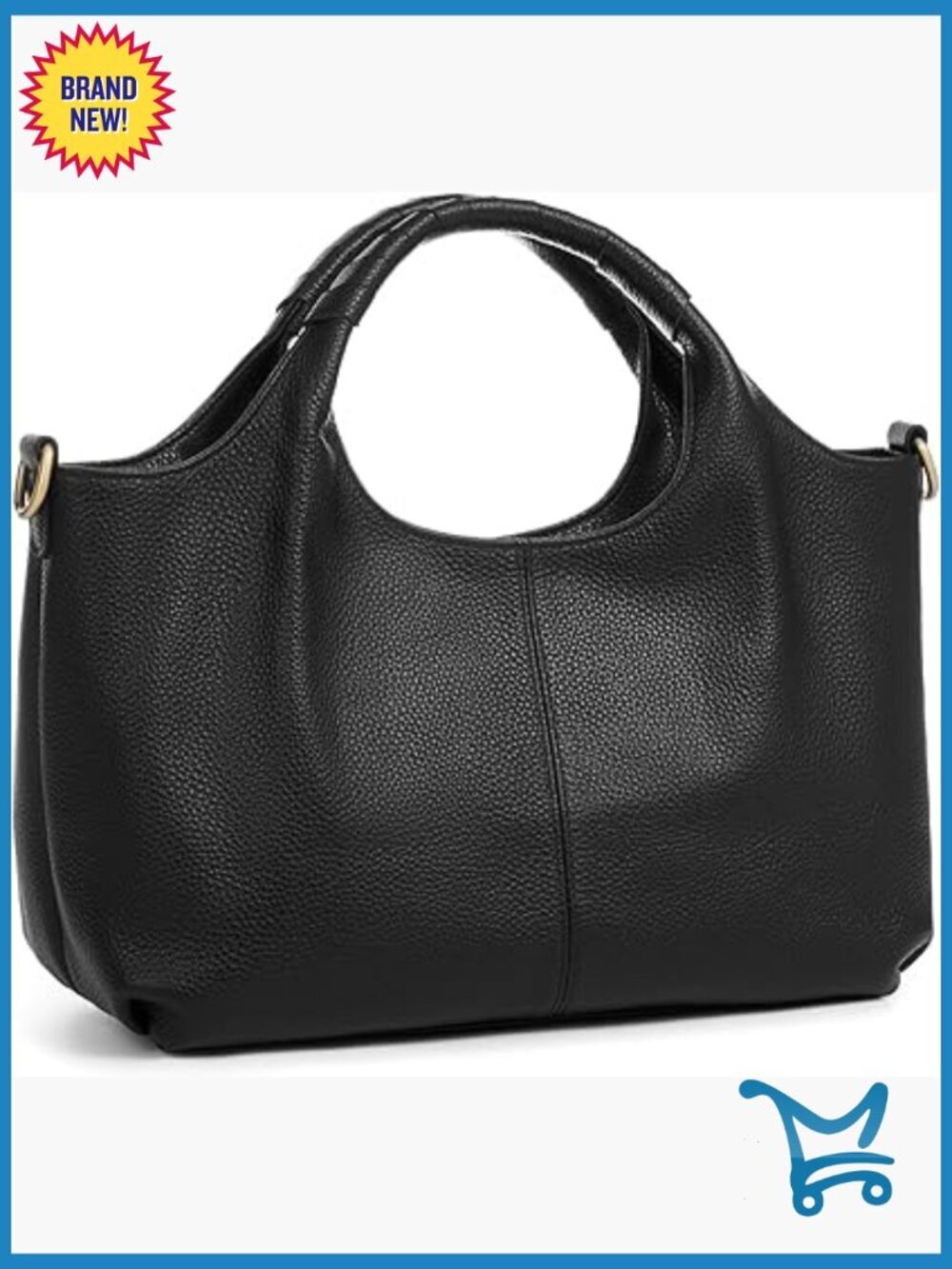Genuine Leather Satchel Handbag with Detachable Strap, Top Handle